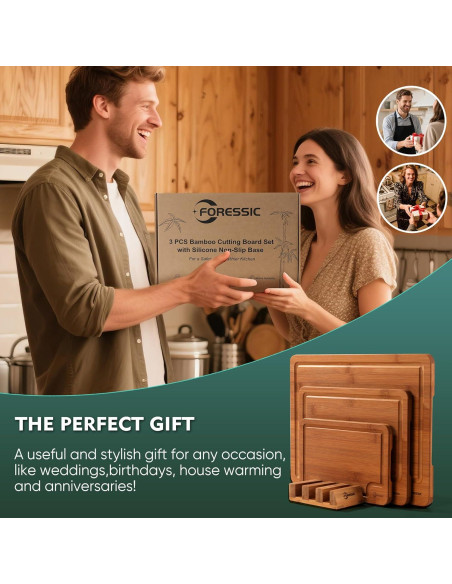 Juego de 3 Tablas de Cortar de Bambú Antideslizantes Foressic