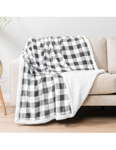 Manta Sherpa PAVILIA Cuadros Gris Claro 127x152 cm 2