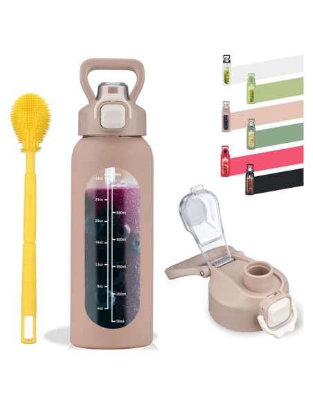 Botella de Agua de Vidrio SIEROZUR 946 ml con Pajilla y Asa