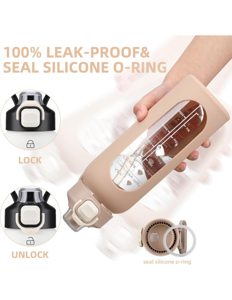 Botella de Agua de Vidrio SIEROZUR 946 ml con Pajilla y Asa