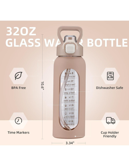 Botella de Agua de Vidrio SIEROZUR 946 ml con Pajilla y Asa