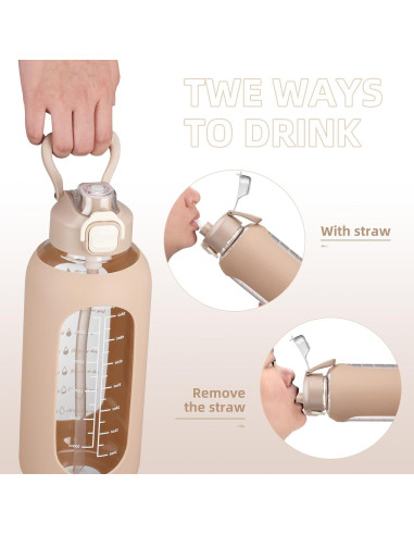 Botella de Agua de Vidrio SIEROZUR 946 ml con Pajilla y Asa