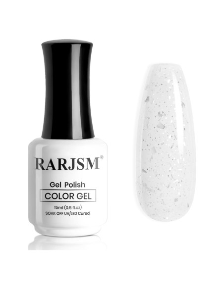 Esmalte de Uñas en Gel RARJSM Glitter Blanco Lechoso 15ml