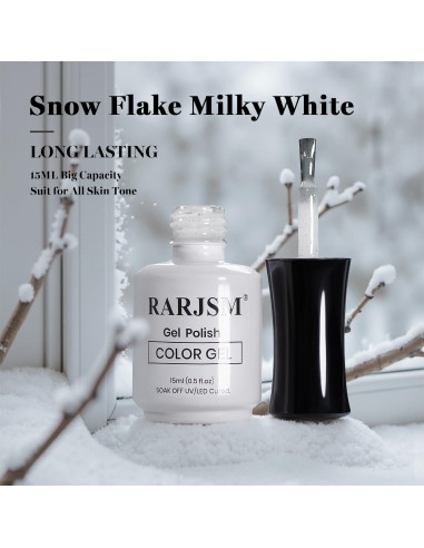 Esmalte de Uñas en Gel RARJSM Glitter Blanco Lechoso 15ml