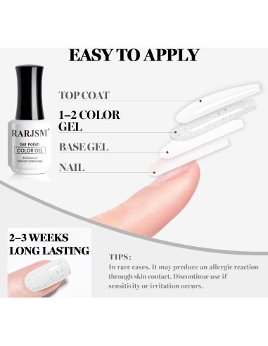 Esmalte de Uñas en Gel RARJSM Glitter Blanco Lechoso 15ml