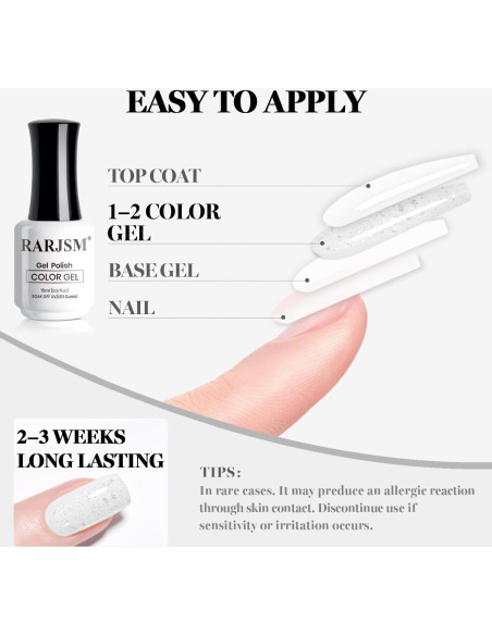 Esmalte de Uñas en Gel RARJSM Glitter Blanco Lechoso 15ml