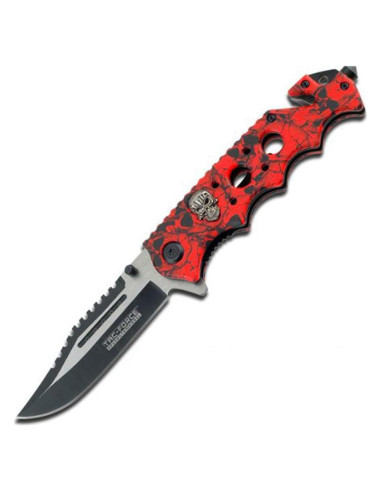 Cuchillo de bolsillo Tac Force con apertura asistida y calavera roja