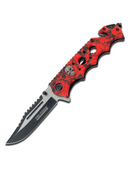 Cuchillo de bolsillo Tac Force con apertura asistida y calavera roja