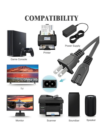 Cable de Alimentación CA 2 Clavijas TCKN 1.83m para Impresoras Epson