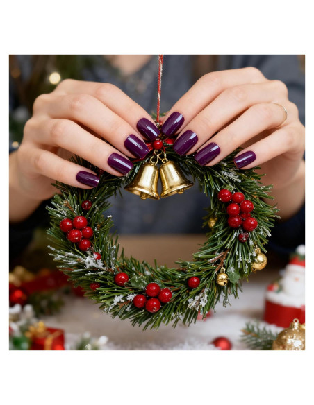 Uñas Postizas Cortas Cuadradas Moradas Brillantes Elevenail