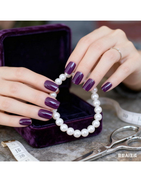 Uñas Postizas Cortas Cuadradas Moradas Brillantes Elevenail