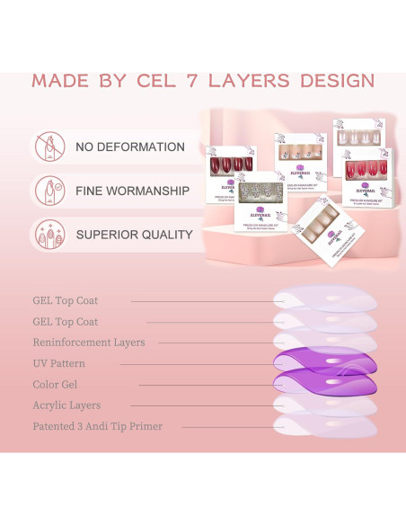 Uñas Postizas Cortas Cuadradas Moradas Brillantes Elevenail