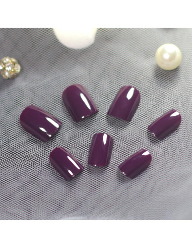 Uñas Postizas Cortas Cuadradas Moradas Brillantes Elevenail