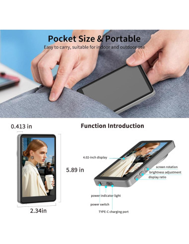 Monitor de Vlog HIGSEEU 1080P Inalámbrico para Selfie Gris