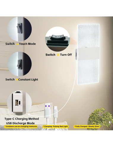 Aplique de Pared Inalámbrico FelRelWel, 2 Unidades, Luz Táctil