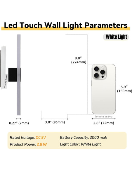 Aplique de Pared Inalámbrico FelRelWel, 2 Unidades, Luz Táctil