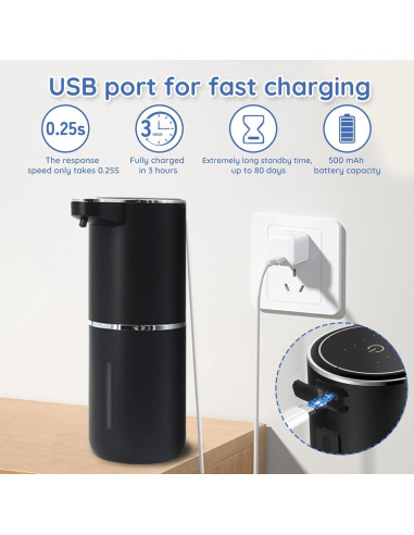 Dispensador Automático de Jabón Espumoso ARCASA 400ml Negro