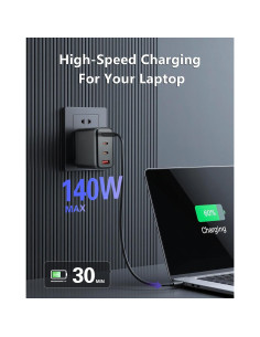 Cargador USB C 140W Witter, Adaptador Plegable 4 Puertos 2