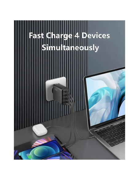 Cargador USB C 140W Witter, Adaptador Plegable 4 Puertos