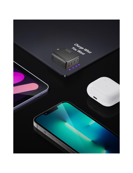 Cargador USB C 140W Witter, Adaptador Plegable 4 Puertos