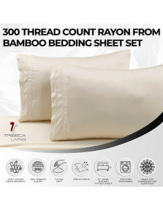 Juego de Sábanas Individual 300 TC Rayón de Bambú Marfil 2