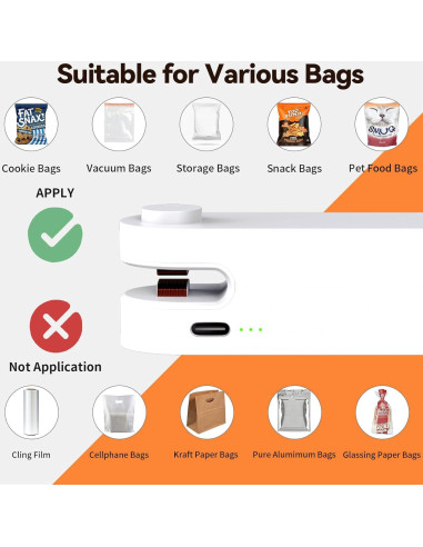 Mini Sello de Bolsas Tesha Recargable USB 1200mAh Blanco