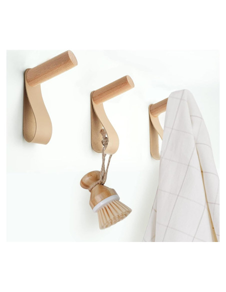 Ganchos de Pared de Cuero PU WONQEXZ - Juego de 3, 8 cm