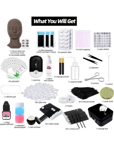 Kit de Extensión de Pestañas Profesional DNSGOOR con Maniquí