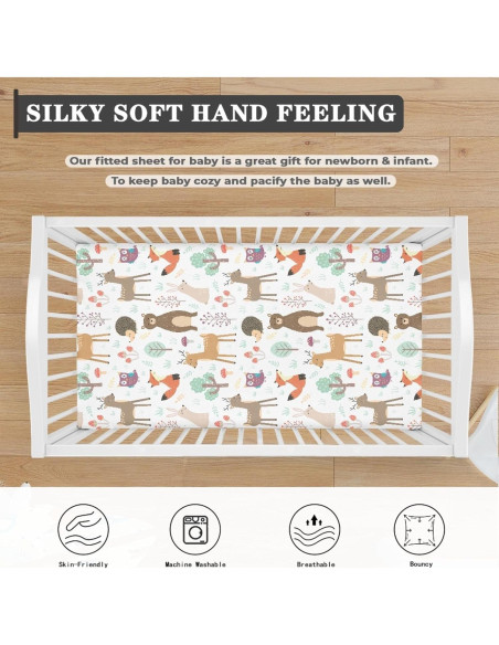 Sábana Ajustada para Cuna QINBEIDU Animales del Bosque 71x132cm