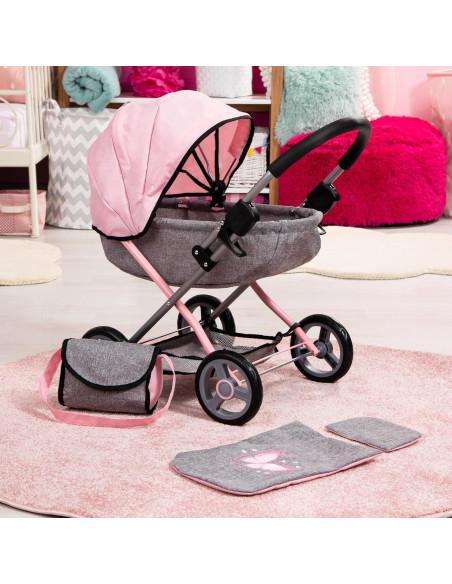 Carrito de Muñeca 4 en 1 Bayer Rosa y Gris - Hasta 45.72 cm