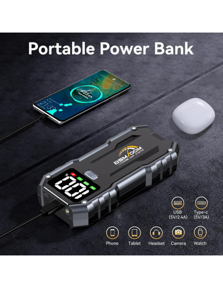 Arrancador de Coche BSMOOM B16 7000A 26800mAh Pantalla LED