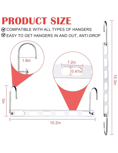 Perchas Ahorradoras de Espacio Genérico 3 Paquetes Metal 25.9cm
