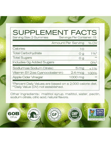 Gomitas Veganas de Vinagre de Sidra de Manzana NEWELLME 60 Unidades