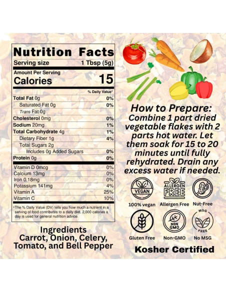 Copos de Verduras Mixtas Deshidratadas SavorSatch 453g - Sin OGM