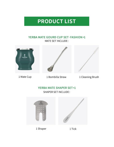 Juego de Taza de Yerba Mate Cuopru - Acero Inoxidable Doble Pared