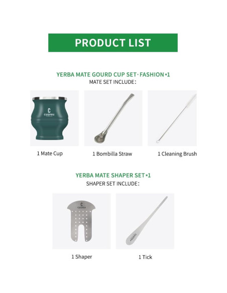 Juego de Taza de Yerba Mate Cuopru - Acero Inoxidable Doble Pared