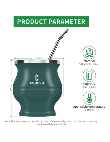 Juego de Taza de Yerba Mate Cuopru - Acero Inoxidable Doble Pared