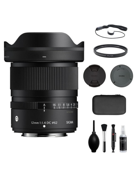 Lente Sigma 12mm f/1.4 DC para Fujifilm X + Filtro UV y Kit