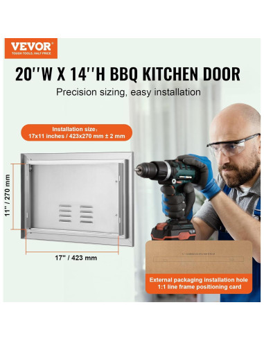 Puerta de Acceso BBQ VEVOR 50.8x35.6 cm Acero Inoxidable