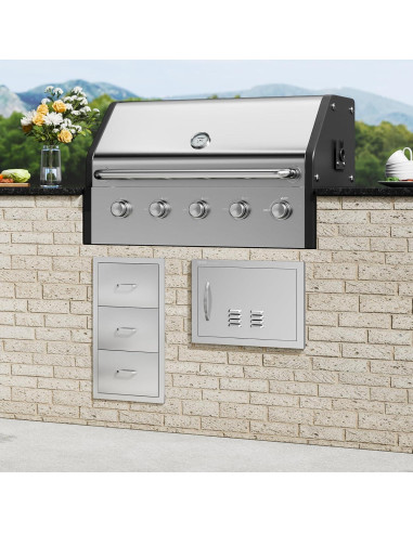 Puerta de Acceso BBQ VEVOR 50.8x35.6 cm Acero Inoxidable