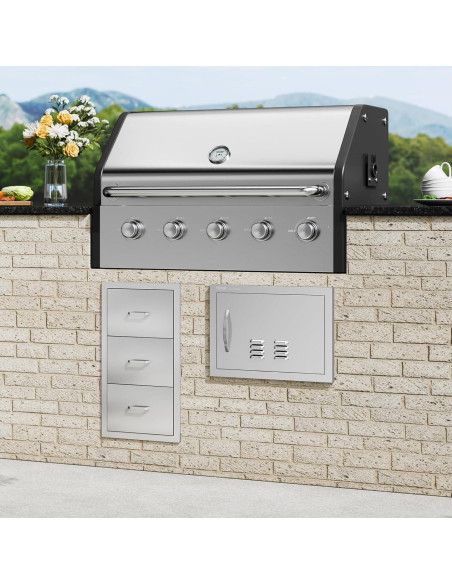 Puerta de Acceso BBQ VEVOR 50.8x35.6 cm Acero Inoxidable