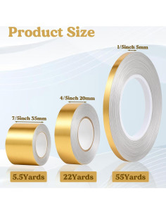 3 Rollos de Cinta Washi Dorada Autoadhesiva 5mm 20mm 35mm 2