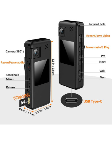 Cámara Corporal Hoestr A32 1080P con Lente Rotatable 180