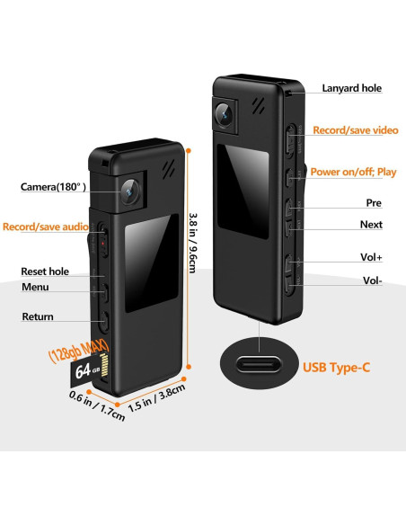 Cámara Corporal Hoestr A32 1080P con Lente Rotatable 180