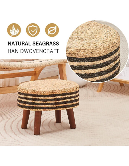 Otoman Redondo Cpintltr de Yute Natural 33cm - Reposapiés Acolchado