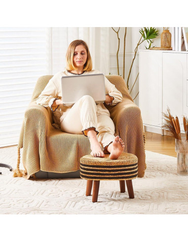 Otoman Redondo Cpintltr de Yute Natural 33cm - Reposapiés Acolchado