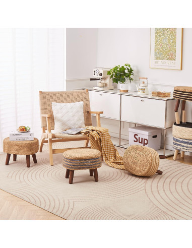 Otoman Redondo Cpintltr de Yute Natural 33cm - Reposapiés Acolchado