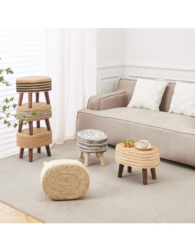 Otoman Redondo Cpintltr de Yute Natural 33cm - Reposapiés Acolchado