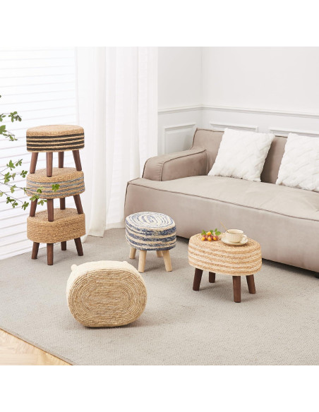 Otoman Redondo Cpintltr de Yute Natural 33cm - Reposapiés Acolchado