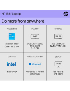 Laptop HP 15.6" FHD, Intel Core i3-1215U, 8GB RAM, 128GB SSD 2